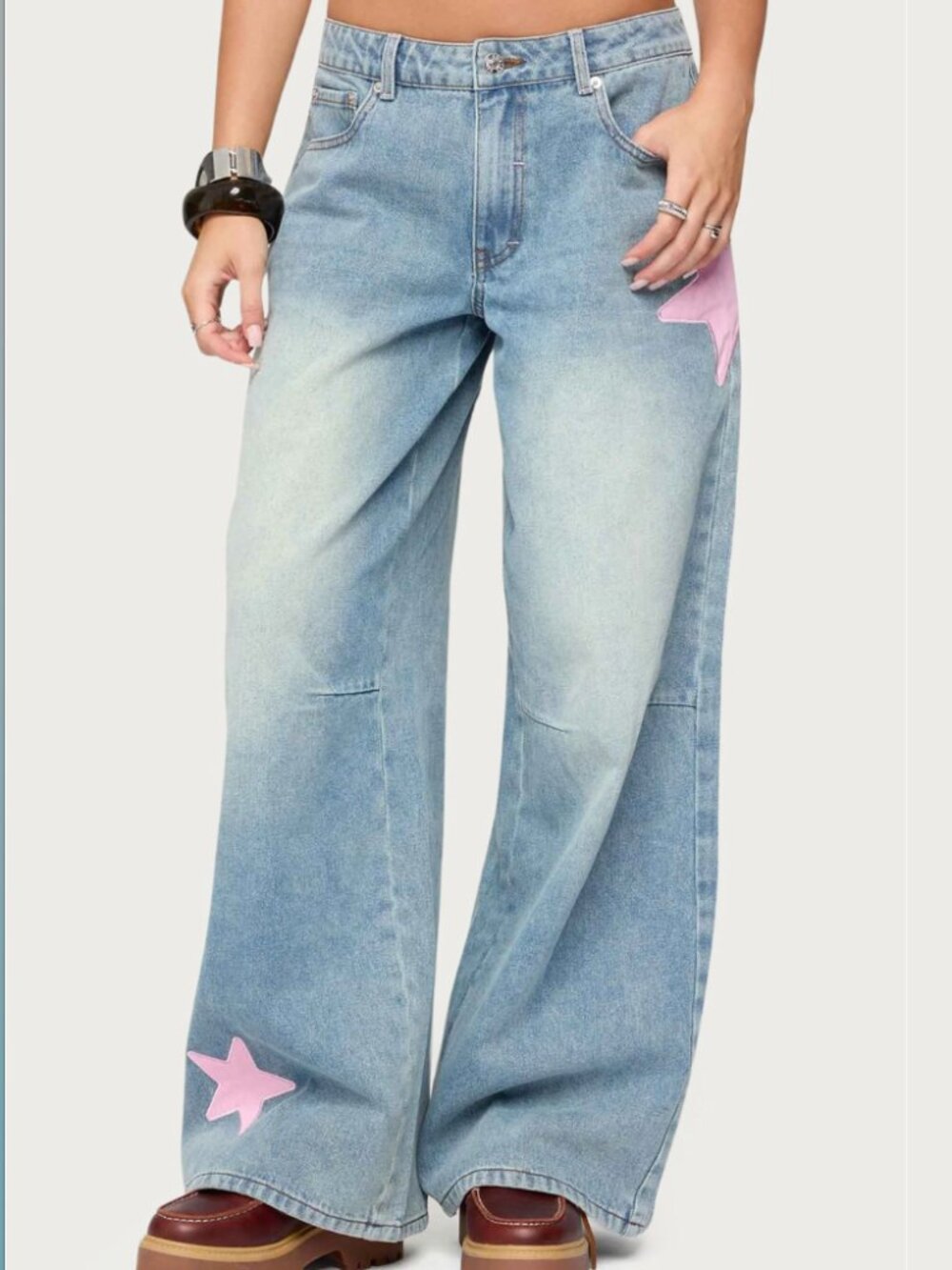 Edikted Trish Satin Effect Stars Low-Rise Jeans